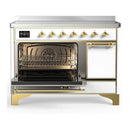 ILVE Majestic III 48-Inch Induction Range with 6 Induction Elements and Solid Door Electric Oven in White with Brass Trim (UMIB48QNR3WHG)