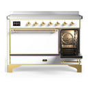 ILVE Majestic III 48-Inch Induction Range with 6 Induction Elements and Solid Door Electric Oven in White with Brass Trim (UMIB48QNR3WHG)