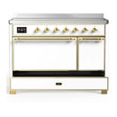 ILVE Majestic III 48-Inch Induction Range with 6 Induction Elements and Solid Door Electric Oven in White with Brass Trim (UMIB48QNR3WHG)