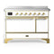 ILVE Majestic III 48-Inch Induction Range with 6 Induction Elements and Solid Door Electric Oven in White with Brass Trim (UMIB48QNR3WHG)