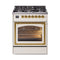 ILVE Nostalgie II Noblesse 30-Inch 4.0 Cu. Ft. Propane Gas Dual Fuel Range with 5 Burners and Triple Glass Door in Antique White with Brass Trim (UN30NMPAWGLP)