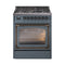 ILVE Nostalgie II Noblesse 30-Inch 4.0 Cu. Ft. Natural Gas Dual Fuel Range with 5 Burners and Triple Glass Door in Blue Grey with Burnished Bronze Trim (UN30NMPBGB)