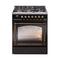 ILVE Nostalgie II Noblesse 30-Inch 4.0 Cu. Ft. Propane Gas Dual Fuel Range with 5 Burners and Triple Glass Door in Glossy Black with Burnished Bronze Trim (UN30NMPBKBLP)