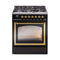 ILVE Nostalgie II Noblesse 30-Inch 4.0 Cu. Ft. Natural Gas Dual Fuel Range with 5 Burners and Triple Glass Door in Glossy Black with Brass Trim (UN30NMPBKG)