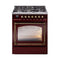 ILVE Nostalgie II Noblesse 30-Inch 4.0 Cu. Ft. Propane Gas Dual Fuel Range with 5 Burners and Triple Glass Door in Burgundy with Burnished Bronze Trim (UN30NMPBUBLP)