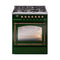 ILVE Nostalgie II Noblesse 30-Inch 4.0 Cu. Ft. Natural Gas Dual Fuel Range with 5 Burners and Triple Glass Door in Emerald Green with Burnished Bronze Trim (UN30NMPEGB)