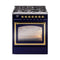 ILVE Nostalgie II Noblesse 30-Inch 4.0 Cu. Ft. Natural Gas Dual Fuel Range with 5 Burners and Triple Glass Door in Midnight Blue with Brass Trim (UN30NMPMBG)