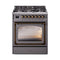 ILVE Nostalgie II Noblesse 30-Inch 4.0 Cu. Ft. Natural Gas Dual Fuel Range with 5 Burners and Triple Glass Door in Matte Graphite with Burnished Bronze Trim (UN30NMPMGB)
