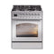 ILVE Nostalgie II Noblesse 30-Inch 4.0 Cu. Ft. Natural Gas Dual Fuel Range with 5 Burners and Triple Glass Door in Stainless Steel with Chrome Trim (UN30NMPSSC)