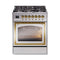 ILVE Nostalgie II Noblesse 30-Inch 4.0 Cu. Ft. Propane Gas Dual Fuel Range with 5 Burners and Triple Glass Door in Stainless Steel with Brass Trim (UN30NMPSSGLP)