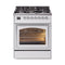 ILVE Nostalgie II Noblesse 30-Inch 4.0 Cu. Ft. Natural Gas Dual Fuel Range with 5 Burners and Triple Glass Door in White with Chrome Trim (UN30NMPWHC)