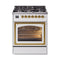 ILVE Nostalgie II Noblesse 30-Inch 4.0 Cu. Ft. Natural Gas Dual Fuel Range with 5 Burners and Triple Glass Door in White with Brass Trim (UN30NMPWHG)