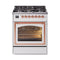 ILVE Nostalgie II Noblesse 30-Inch 4.0 Cu. Ft. Natural Gas Dual Fuel Range with 5 Burners and Triple Glass Door in White with Copper Trim (UN30NMPWHP)