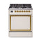ILVE Nostalgie II Noblesse 30-Inch 4.0 Cu. Ft. Natural Gas Dual Fuel Range with 5 Burners and Solid Door in Antique White with Brass Trim (UN30QNMPAWG)