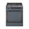 ILVE Nostalgie II Noblesse 30-Inch 4.0 Cu. Ft. Propane Gas Dual Fuel Range with 5 Burners and Solid Door in Blue Grey with Burnished Bronze Trim (UN30QNMPBGBLP)