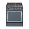ILVE Nostalgie II Noblesse 30-Inch 4.0 Cu. Ft. Natural Gas Dual Fuel Range with 5 Burners and Solid Door in Blue Grey with Chrome Trim (UN30QNMPBGC)