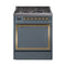 ILVE Nostalgie II Noblesse 30-Inch 4.0 Cu. Ft. Propane Gas Dual Fuel Range with 5 Burners and Solid Door in Blue Grey with Brass Trim (UN30QNMPBGGLP)