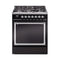 ILVE Nostalgie II Noblesse 30-Inch 4.0 Cu. Ft. Natural Gas Dual Fuel Range with 5 Burners and Solid Door in Glossy Black with Chrome Trim (UN30QNMPBKC)