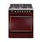 ILVE Nostalgie II Noblesse 30-Inch 4.0 Cu. Ft. Propane Gas Dual Fuel Range with 5 Burners and Solid Door in Burgundy with Burnished Bronze Trim (UN30QNMPBUBLP)