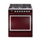 ILVE Nostalgie II Noblesse 30-Inch 4.0 Cu. Ft. Natural Gas Dual Fuel Range with 5 Burners and Solid Door in Burgundy with Chrome Trim (UN30QNMPBUC)