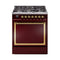 ILVE Nostalgie II Noblesse 30-Inch 4.0 Cu. Ft. Natural Gas Dual Fuel Range with 5 Burners and Solid Door in Burgundy with Brass Trim (UN30QNMPBUG)