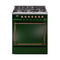 ILVE Nostalgie II Noblesse 30-Inch 4.0 Cu. Ft. Propane Gas Dual Fuel Range with 5 Burners and Solid Door in Emerald Green with Burnished Bronze Trim (UN30QNMPEGBLP)