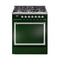 ILVE Nostalgie II Noblesse 30-Inch 4.0 Cu. Ft. Natural Gas Dual Fuel Range with 5 Burners and Solid Door in Emerald Green with Chrome Trim (UN30QNMPEGC)