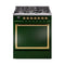 ILVE Nostalgie II Noblesse 30-Inch 4.0 Cu. Ft. Propane Gas Dual Fuel Range with 5 Burners and Solid Door in Emerald Green with Brass Trim (UN30QNMPEGGLP)