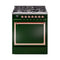 ILVE Nostalgie II Noblesse 30-Inch 4.0 Cu. Ft. Propane Gas Dual Fuel Range with 5 Burners and Solid Door in Emerald Green with Copper Trim (UN30QNMPEGPLP)