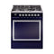 ILVE Nostalgie II Noblesse 30-Inch 4.0 Cu. Ft. Natural Gas Dual Fuel Range with 5 Burners and Solid Door in Midnight Blue with Chrome Trim (UN30QNMPMBC)