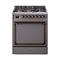 ILVE Nostalgie II Noblesse 30-Inch 4.0 Cu. Ft. Natural Gas Dual Fuel Range with 5 Burners and Solid Door in Matte Graphite with Burnished Bronze Trim (UN30QNMPMGB)