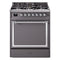ILVE Nostalgie II Noblesse 30-Inch 4.0 Cu. Ft. Natural Gas Dual Fuel Range with 5 Burners and Solid Door in Matte Graphite with Chrome Trim (UN30QNMPMGC)