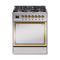 ILVE Nostalgie II Noblesse 30-Inch 4.0 Cu. Ft. Propane Gas Dual Fuel Range with 5 Burners and Solid Door in Stainless Steel with Brass Trim (UN30QNMPSSGLP)