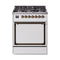 ILVE Nostalgie II Noblesse 30-Inch 4.0 Cu. Ft. Natural Gas Dual Fuel Range with 5 Burners and Solid Door in White with Burnished Bronze Trim (UN30QNMPWHB)