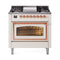 ILVE Nostalgie II Noblesse 36-Inch 3.5 Cu. Ft. Propane Gas Dual Fuel Range with 6 Burners, Griddle and Triple Glass Door in Antique White with Copper Trim (UN36FNMPAWPLP)