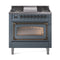 ILVE Nostalgie II Noblesse 36-Inch 3.5 Cu. Ft. Natural Gas Dual Fuel Range with 6 Burners, Griddle and Triple Glass Door in Blue Grey with Burnished Bronze Trim (UN36FNMPBGB)