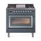 ILVE Nostalgie II Noblesse 36-Inch 3.5 Cu. Ft. Natural Gas Dual Fuel Range with 6 Burners, Griddle and Triple Glass Door in Blue Grey with Chrome Trim (UN36FNMPBGC)