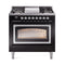 ILVE Nostalgie II Noblesse 36-Inch 3.5 Cu. Ft. Propane Gas Dual Fuel Range with 6 Burners, Griddle and Triple Glass Door in Glossy Black with Chrome Trim (UN36FNMPBKCLP)