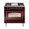 ILVE Nostalgie II Noblesse 36-Inch 3.5 Cu. Ft. Natural Gas Dual Fuel Range with 6 Burners, Griddle and Triple Glass Door in Burgundy with Burnished Bronze Trim (UN36FNMPBUB)
