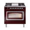 ILVE Nostalgie II Noblesse 36-Inch 3.5 Cu. Ft. Natural Gas Dual Fuel Range with 6 Burners, Griddle and Triple Glass Door in Burgundy with Chrome Trim (UN36FNMPBUC)
