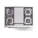 Cooktop of dual fuel range with four burners and cast-iron grates