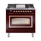 ILVE Nostalgie II Noblesse 36-Inch 3.5 Cu. Ft. Propane Gas Dual Fuel Range with 6 Burners, Griddle and Triple Glass Door in Burgundy with Copper Trim (UN36FNMPBUPLP)