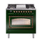 ILVE Nostalgie II Noblesse 36-Inch 3.5 Cu. Ft. Propane Gas Dual Fuel Range with 6 Burners, Griddle and Triple Glass Door in Emerald Green with Burnished Bronze Trim (UN36FNMPEGBLP)