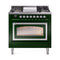 ILVE Nostalgie II Noblesse 36-Inch 3.5 Cu. Ft. Propane Gas Dual Fuel Range with 6 Burners, Griddle and Triple Glass Door in Emerald Green with Chrome Trim (UN36FNMPEGCLP)