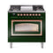 ILVE Nostalgie II Noblesse 36-Inch 3.5 Cu. Ft. Natural Gas Dual Fuel Range with 6 Burners, Griddle and Triple Glass Door in Emerald Green with Copper Trim (UN36FNMPEGP)