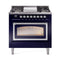 ILVE Nostalgie II Noblesse 36-Inch 3.5 Cu. Ft. Propane Gas Dual Fuel Range with 6 Burners, Griddle and Triple Glass Door in Midnight Blue with Chrome Trim (UN36FNMPMBCLP)
