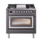 ILVE Nostalgie II Noblesse 36-Inch 3.5 Cu. Ft. Natural Gas Dual Fuel Range with 6 Burners, Griddle and Triple Glass Door in Matte Graphite with Chrome Trim (UN36FNMPMGC)