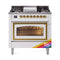ILVE Nostalgie II Noblesse 36-Inch 3.5 Cu. Ft. Natural Gas Dual Fuel Range with 6 Burners, Griddle and Triple Glass Door in RAL with Brass Trim (UN36FNMPRAG)