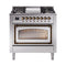 ILVE Nostalgie II Noblesse 36-Inch 3.5 Cu. Ft. Natural Gas Dual Fuel Range with 6 Burners, Griddle and Triple Glass Door in Stainless Steel with Burnished Bronze Trim (UN36FNMPSSB)