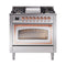 ILVE Nostalgie II Noblesse 36-Inch 3.5 Cu. Ft. Propane Gas Dual Fuel Range with 6 Burners, Griddle and Triple Glass Door in Stainless Steel with Copper Trim (UN36FNMPSSPLP)